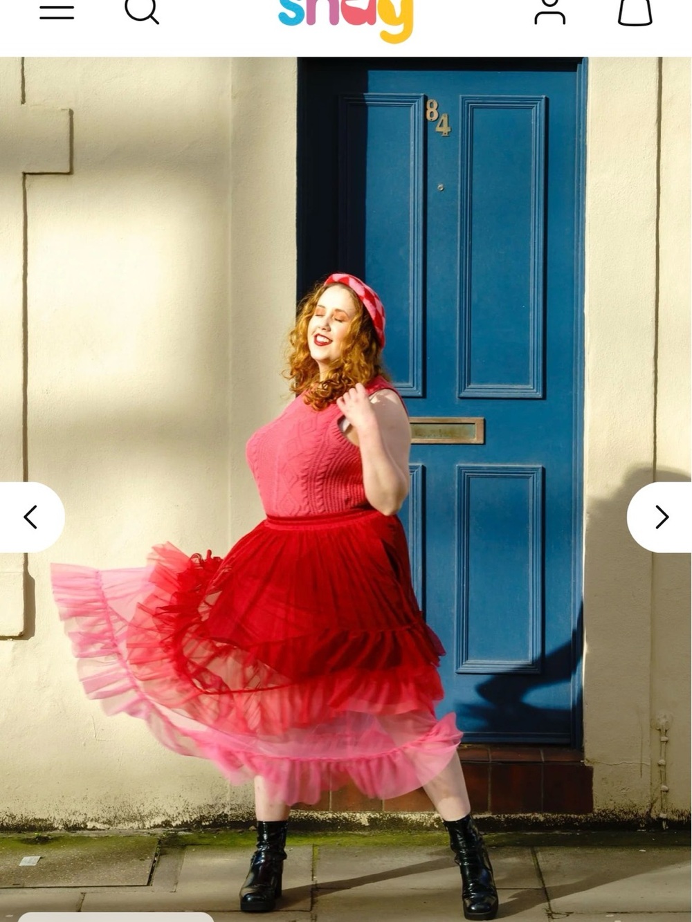 A-line skirt with ruffle tiers in burgundy and pink with elastic waist band. - Picture 11 of 12